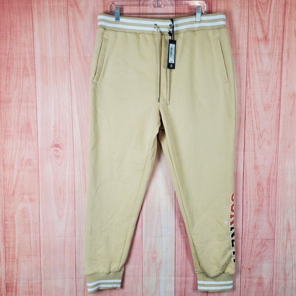 Sonneti London Varsity Jogger Pants Mens 2XL Tan Graphic Spellout Logo Athletic